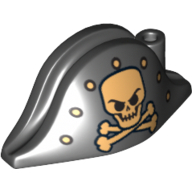 Minifig Hat Pirate Bicorne with Gold Skull, Crossbones and Dots Print