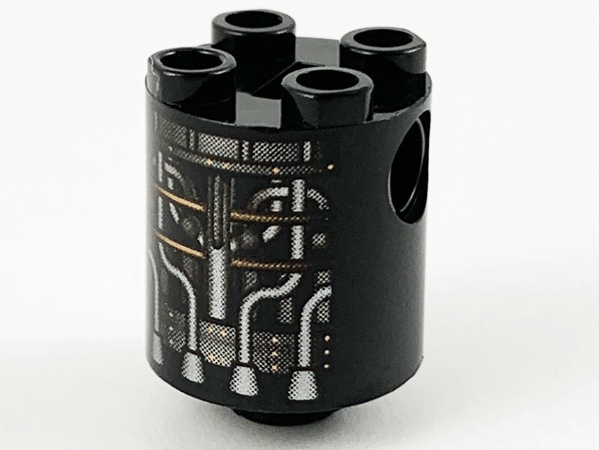 Brick, Round 2 x 2 x 2 Robot Body with Silver and Copper Tubing Print [7133]