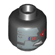 Minifig Head Silver Mechanical Mask / Red Eyes Nindroid Print [Hollow Stud]