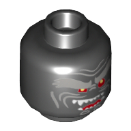 Minifig Head Garmadon, Light Bluish Gray Bushy Eyebrows, Red Eyes, Open Mouth Crooked Smile Right Raised with Fangs Print [Hollow Stud]