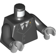 Torso Jacket Buttoned with Gold Badge on Collar, White Shirt and Black Tie Print, Black Arms, Light Bluish Gray Hands