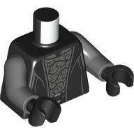 Torso, Cloak, Belt, Silver Shirt print, Dark Bluish Gray Arms, Black Hands