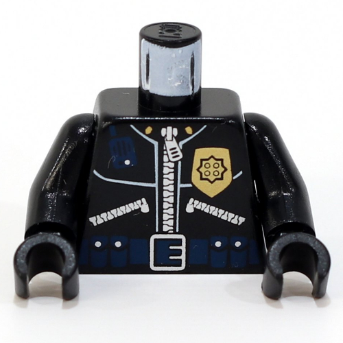 Torso Police Leather Jacket, Gold Badge, Radio, Ammo Belt, Police Print on Back / Black Arms / Black Hands