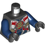 Torso Female Armor, White and Dark Blue Panels, Gold Samurai X Logo, Gold and Red Trim