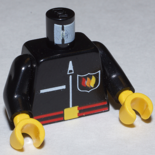 Torso Fire Flame Badge, Red Belt, and Zipper Print / Black Arms / Yellow Hands