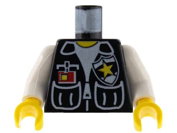 Torso Police Vest, White Shirt, ID, Yellow Star Badge Print / White Arms / Yellow Hands