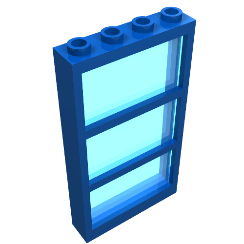 Window 1 x 4 x 6 Frame with 3 Panes, Fixed Glass with Trans-Light Blue Glass