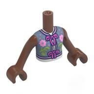 Minidoll Torso Girl with Medium Brown Arms and Hands with Sand Blue Top, Dark Pink Bows/Laces, Bright Pink/Lime Flowers print