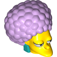 Minifig Head Modified Simpsons Patty with Dark Turquoise Earrings and Lavender Hair Print