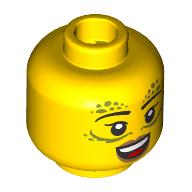 Minifig Head Gith Warlock, Silver Decorations, Thin Black Eyebrows, Peach Lips, Open Mouth Smile/Angry, Stern