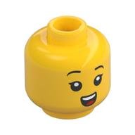 Minifig Head, Black Eyes, Eyelashes, Open Mouth Smile, Dark Turquoise Hearing Aid