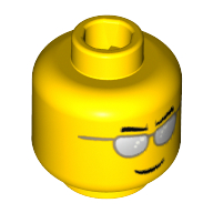 Minifig Head, Silver Sunglasses, Eyebrows and Thin Grin Print