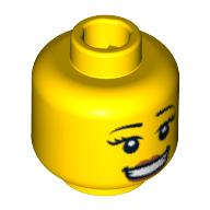 Minifig Head Hula Dancer / Snowboarder, Large Red Lips, Open Mouth Smile with Teeth, Thin Eyelashes and White Pupils Print [Blocked Open Stud]