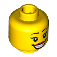 Minifig Head Bride, Large Red Lips, Open Mouth Smile with Teeth, Dark Brown Eyebrows, Thin Eyelashes and White Pupils Print [Blocked Open Stud]