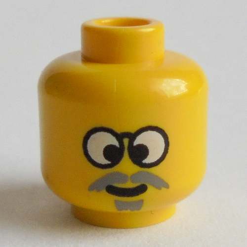 Minifig Head Time Cruisers Dr Cyber, Glasses with Gray Moustache, Crosseyed Print [Blocked Open Stud]
