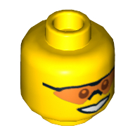 Minifig Head Hero / Pit Crew, Orange Sunglasses with Nose Piece, Smile and Chin Dimple Print [Hollow Stud]