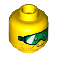 Minifig Head, Green Goggles and Brown Stubble Print
