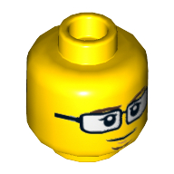 Minifig Head Astor City Scientist, Glasses, Reddish Brown Eyebrows and Goatee, Closed Mouth / Scared Open Mouth Print