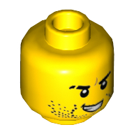 Minifig Head Luke Cunningham / Jack Fury, Beard Stubble, Black Eyebrows, Scar on Right Eyebrow, Open Mouth with Teeth Print [Hollow Stud]