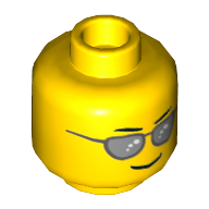 Minifig Head, Silver Sunglasses, Eyebrows and Thin Grin Print