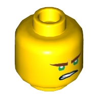 Minifig Head Lloyd, Dual Sided, Reddish Brown Eyebrows, Green Eyes, Lopsided Open Mouth Grin / Gritted Teeth Print [Hollow Stud]