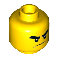 Minifig Head Cole, Dual Sided, Bushy Eyebrows, Smile / Angry Print [Hollow Stud]