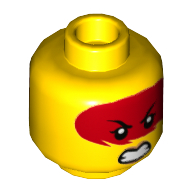 Minifig Head Ninjago Harumi, Dual Sided, Red Markings over Eyes, Open Mouth with Teeth, Grimace / Frown with Peach Lips Print [Hollow Stud]