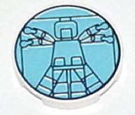 Tile Round 2 x 2 with Light Blue Vitruvian Minifig Print