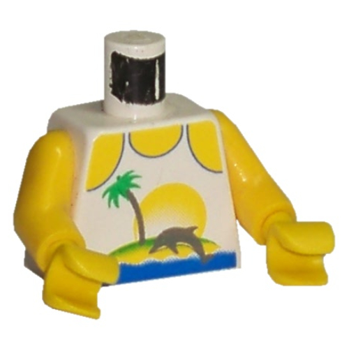 Torso Tank Top, Palm Tree and Dolphin Print, Yellow Arms and Hands