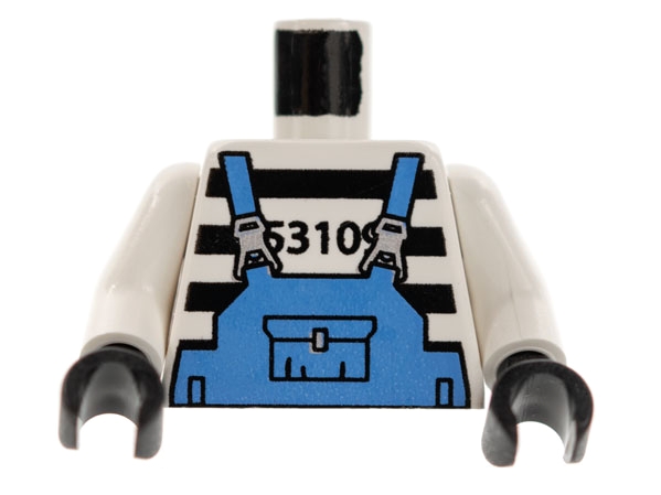 Torso Jail Stripes with Med Blue Overalls Print / White Arms / Black Hands