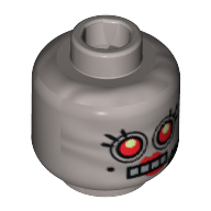 Minifig Head Velma Staplebot, Female, Red Eyes, 4 Mouth Squares, Beauty Mark and Headset Print [Hollow Stud]