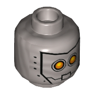 Minifig Head Bot, Dual Sided, Yellow Robot Eyes, Mask with Metal Bolts, Closed Mouth / Open Mouth Print [Hollow Stud]