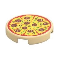 Tile Round 2 x 2 with Bottom Stud Holder with Pepperoni Pizza Print