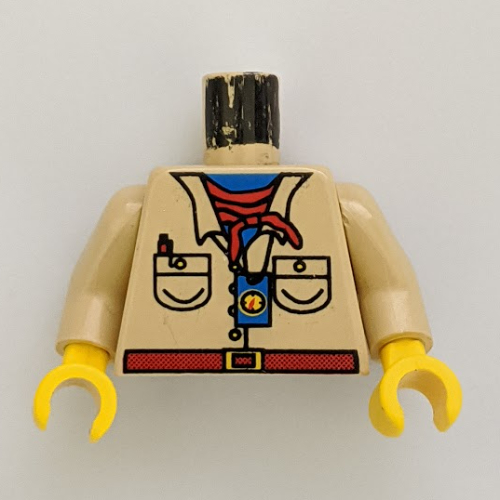 Torso Shirt, Blue Neck, Red Bandana, Compass Print, Tan Arms, Yellow Hands