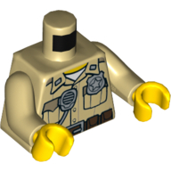 Torso Shirt with Pockets, Silver Radio and Police Badge, Brown Belt with Canteen and Phone Print, Tan Arms, Yellow Hands