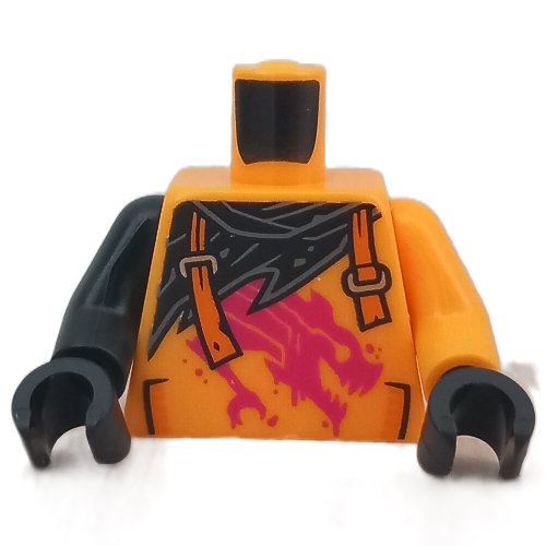 Torso, Odd Arms, Black Cloak, Orange Straps, Magenta Dragon print, Left Bright Light Orange Arm, Right Black Arm, Black Hands