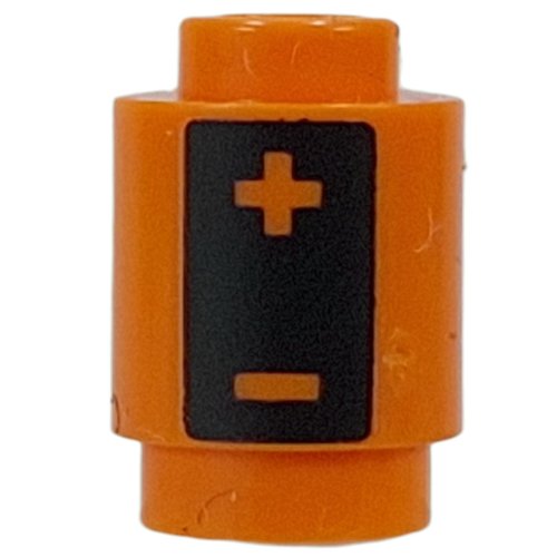 Brick Round 1 x 1 Open Stud with Black Rectangle, +, - (Battery) print