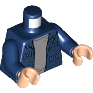 Torso Jacket with 4 Pockets, Silver Buttons and Zipper Print / Dark Blue Arms / Light Flesh Hands