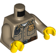 Torso Shirt Button Down with Pockets, Radio, Gold Police Badge and Dark Brown Belt Print, Dark Tan Arms, Yellow Hands