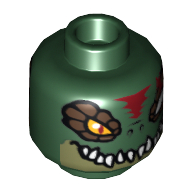 Minifig Head Cragger, Dual Sided, Crocodile with Dark Brown Eye Scales, White Teeth and Red Scar, Wide Eye / Narrow Eye Print [Hollow Stud]