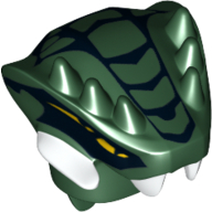 Minifig Head Special, Snake with Horns and Scales Black, Yellow Eyes, and White Teeth Print (Lizaru)