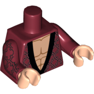 Torso Robe with Black Brocade Design, with Black Collar over Light Nougat Bare Chest Print, Dark Red Arms with Black Brocade Print, Light Nougat Hands