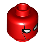 Minifig Head Red Hood, Mask with Black Contour Lines and White Eyes Print [Hollow Stud]
