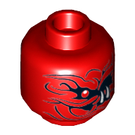 Minifig Head Rivett / Slackjaw / Tannin, Dual Sided, Snake with Black Wavy Lines, White Fangs 2 Red Eyes / 1 Red Eye Print [Hollow Stud]