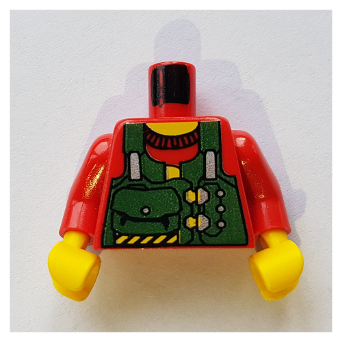 Torso Vest, Green with Pouches Print (Bandit), Red Arms, Yellow Hands