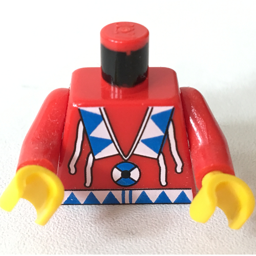 Torso American Indian Breechcloth with Triangles, Blue/White Amulet Print, Red Arms, Yellow Hands