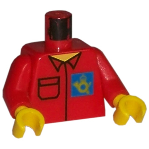 Torso Shirt with Post Office Horn Logo on Blue Background Print, Red Arms, Yellow Hands