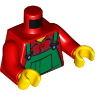 Torso Green Overalls, Blue Check Shirt with Back Print, Red Arms, Yellow Hands