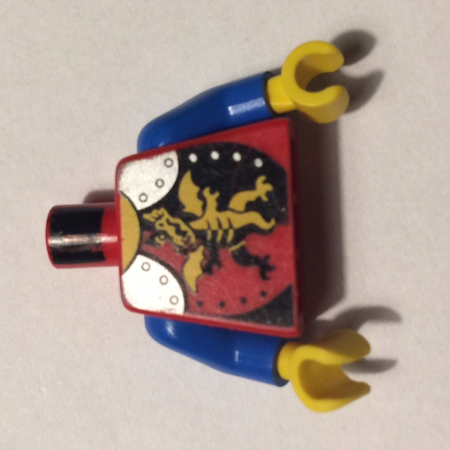 Torso Armor, with Silver Shoulder Covers, Dragon Standing Print, Blue Arms, Yellow Hands