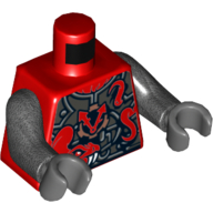 Torso Armor, Metallic Silver with 2 Large Red Snakes with White Fangs and Clock Print, Pearl Dark Gray Arms, Dark Bluish Gray Hands